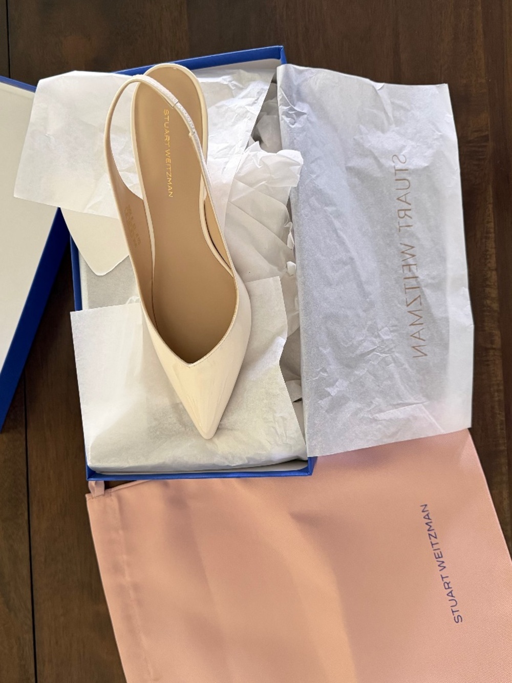 New in Box - Stuart Weitzman Eva 50 slingback - Cream - Patent Leather - Picture 3 of 6